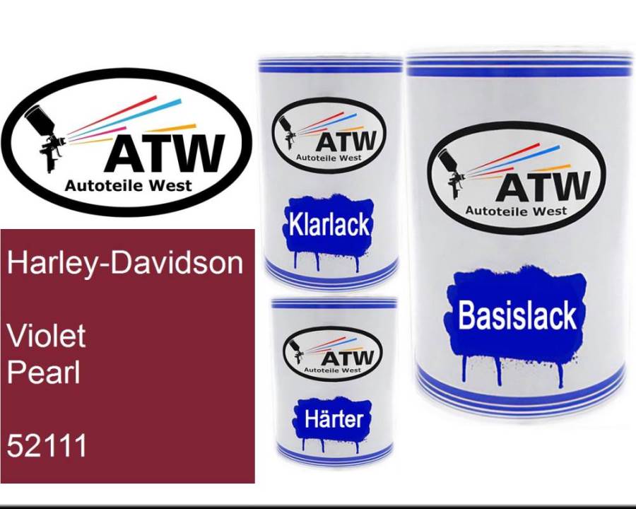 Harley-Davidson, Violet Pearl, 52111: 500ml Lackdose + 500ml Klarlack + 250ml Härter - Set, von ATW Autoteile West.